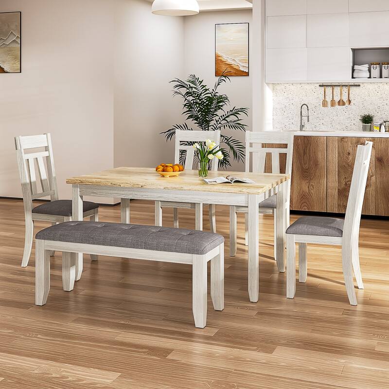 Javlergo 60-inch Modern Rectangular Solid Wood Dining Table with 4 Drawer Spaces