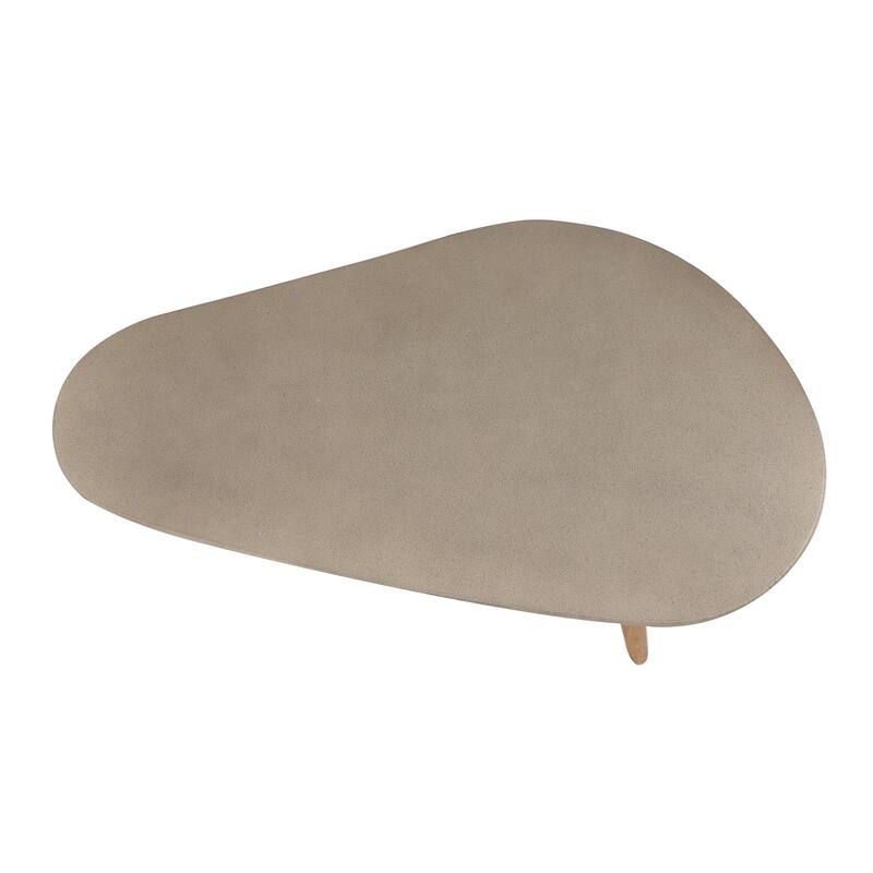 Polyresin Concrete Inspired Oval Outdoor Accent Table with Brown Tapered Wood Legs - Gray - Roche River Decor