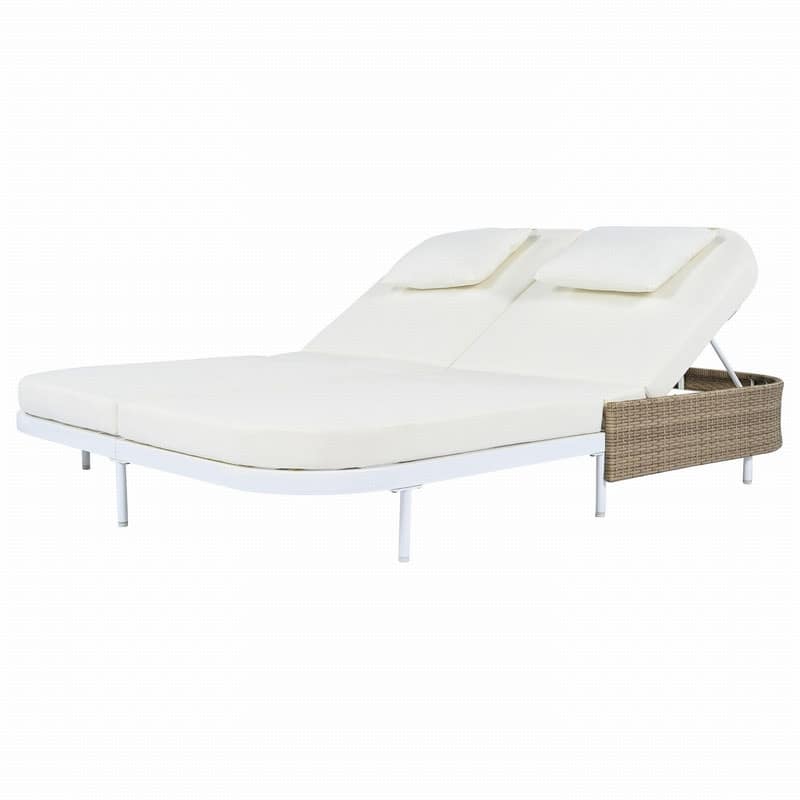 Rattan Outdoor Daybed Double Patio Chaise Lounge with Removable Cushions