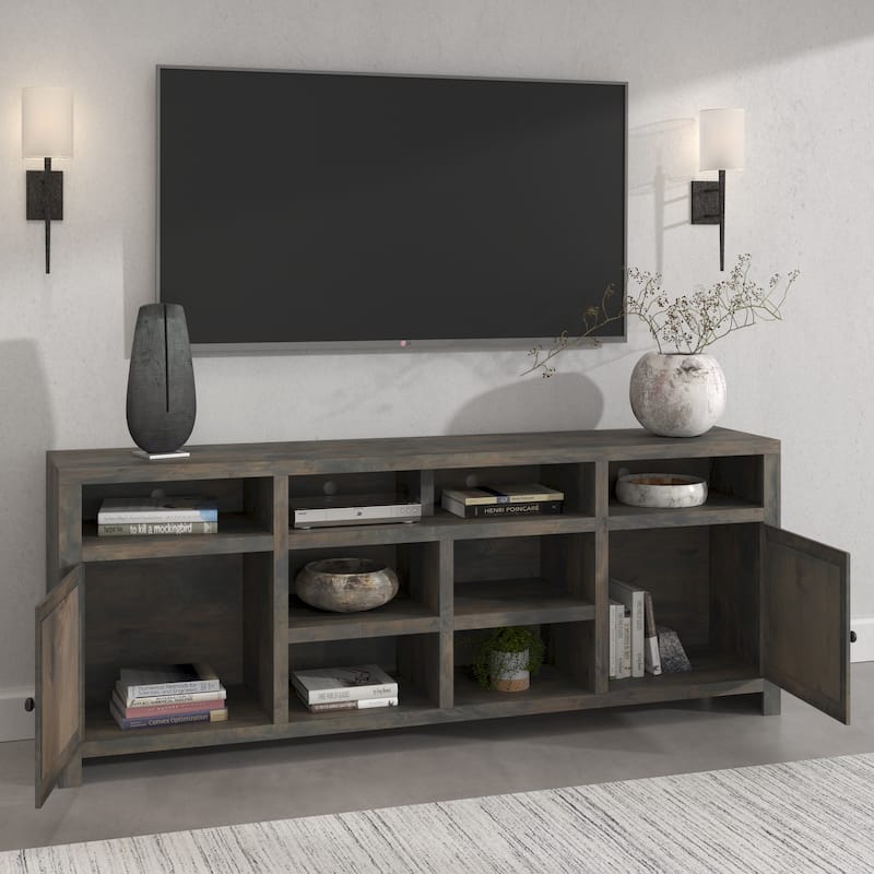 Bridgevine Home Joshua Creek 84 inch TV Stand Console for TVs up to 95 inches, No Assembly Required, Barnwood Finish - Barnwood