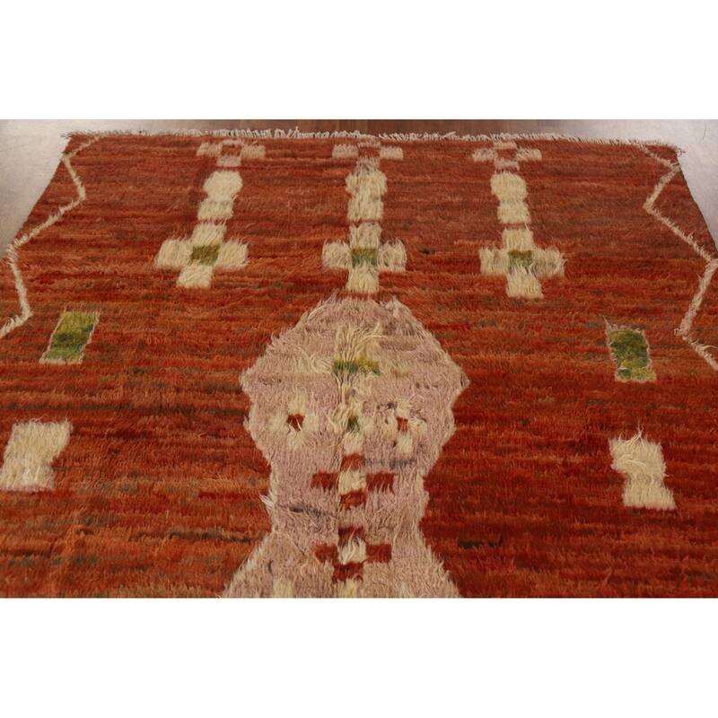 Hand Knotted Oriental 100% Wool Carpet Modern Tribal Oranges & Rust Moroccan Area Rug - 7' 8'' X 5' 6''