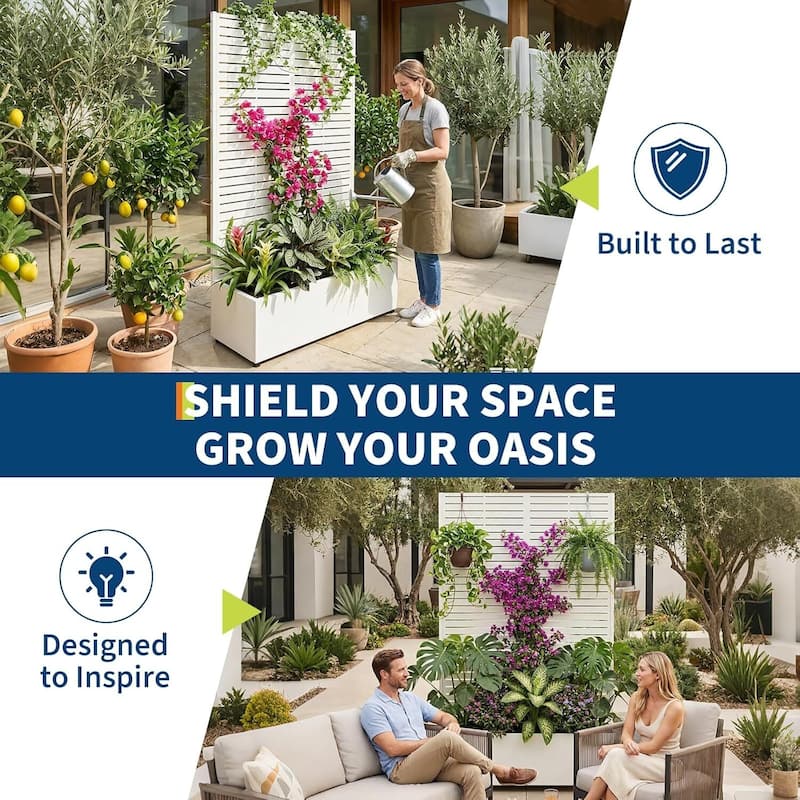 72"*47"*16" Galvanized Raised Garden Bed with Trellis, Planter Box with Privacy Screen