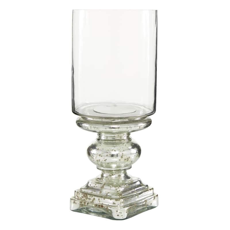 Glass Handmade Turned Style Pillar Hurricane Lamp with Faux Mercury Glass Finish - Silver - Roche River Decor - 6"W x 6"L x 16"H