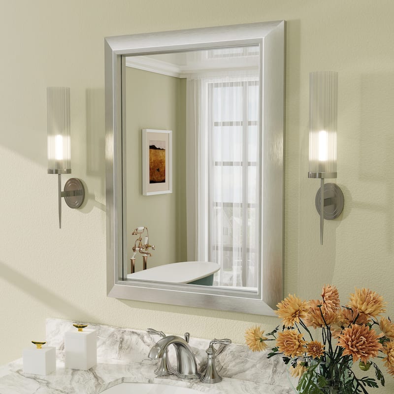 Beveled Metal Rectangle Framed Bathroom Vanity Tempered Glass Mirrors - 28" x 20" - Silver