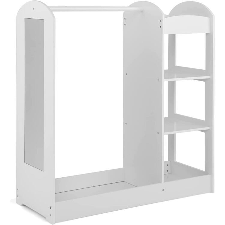 Kids Dress-Up Armoire with Mirror & Storage Wooden Costume Closet Organizer for Toddlers - White