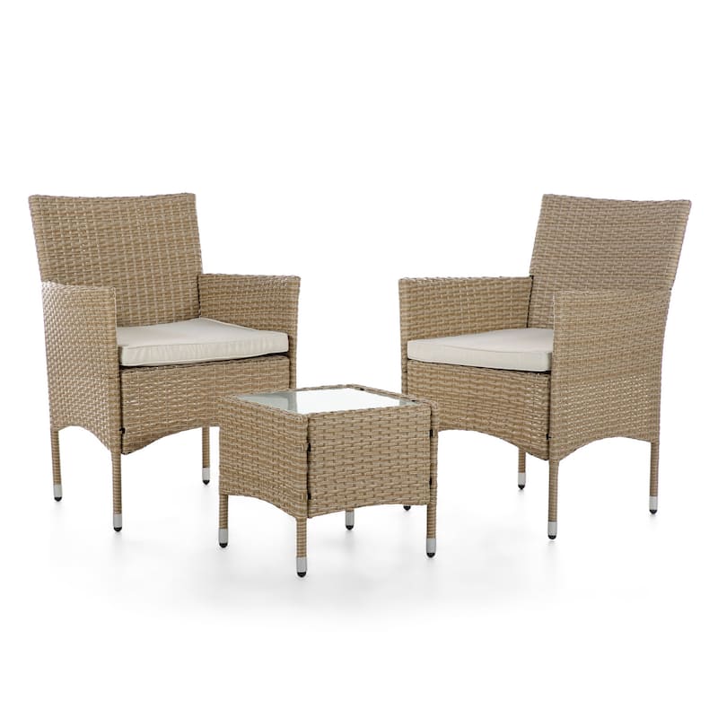 Zaara Compact Contemporary Wicker 3-Piece Outdoor Wicker Conversation Set by M&L Co