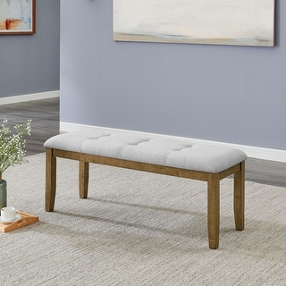 Darla Walnut Oak Dining Bench in Light Gray Fabric with Tufting