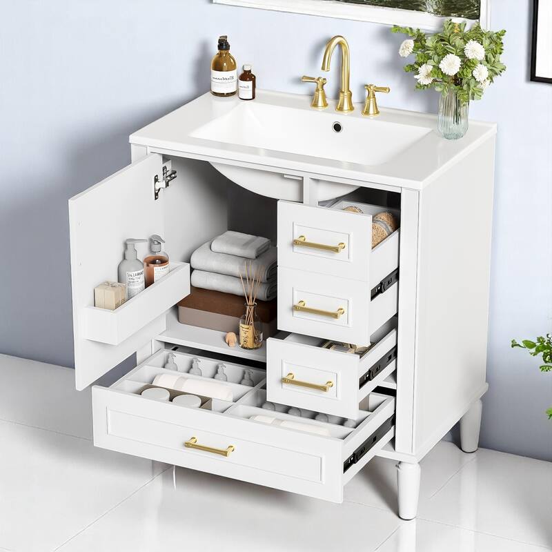 30" Bathroom Vanity with Sink, Freestanding Storage Cabinet with 3 Drawers, Soft-Close Door, Ceramic Basin,Bathroom Cabinet