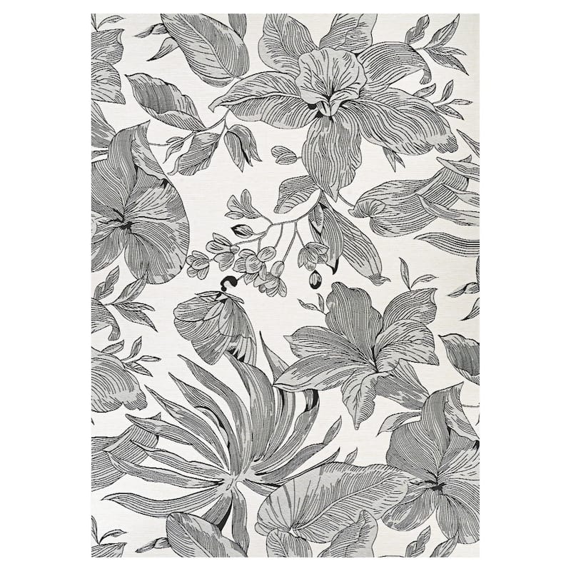 Dream Decor Rugs Gelato Bellflower Floral Indoor Outdoor Area Rug - 5'3" x 7'6" - Ivory/ Black