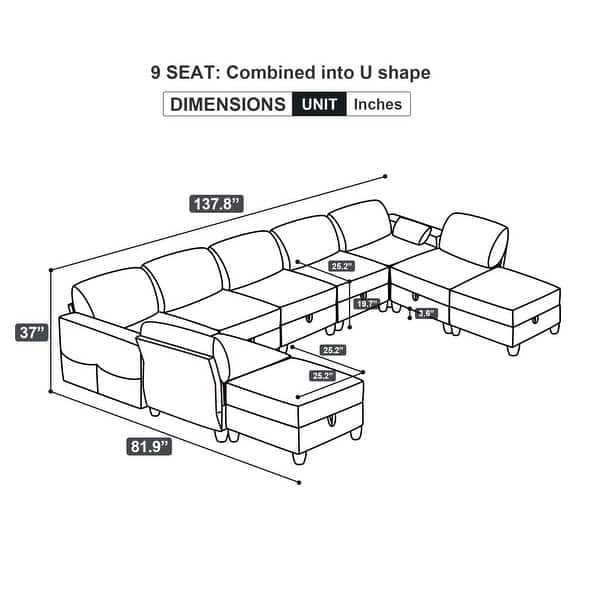 9Seater Modular Sofa Sets, Convertible Sleeper Couch w/Storage Seats