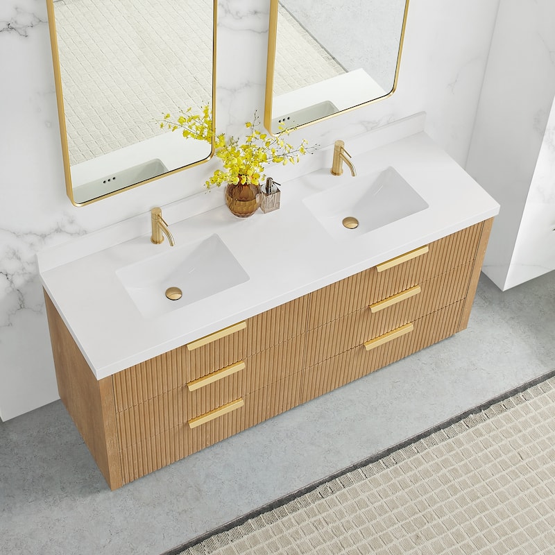 Santarem Double Vanity with Pure White Quartz Stone Top without Mirror
