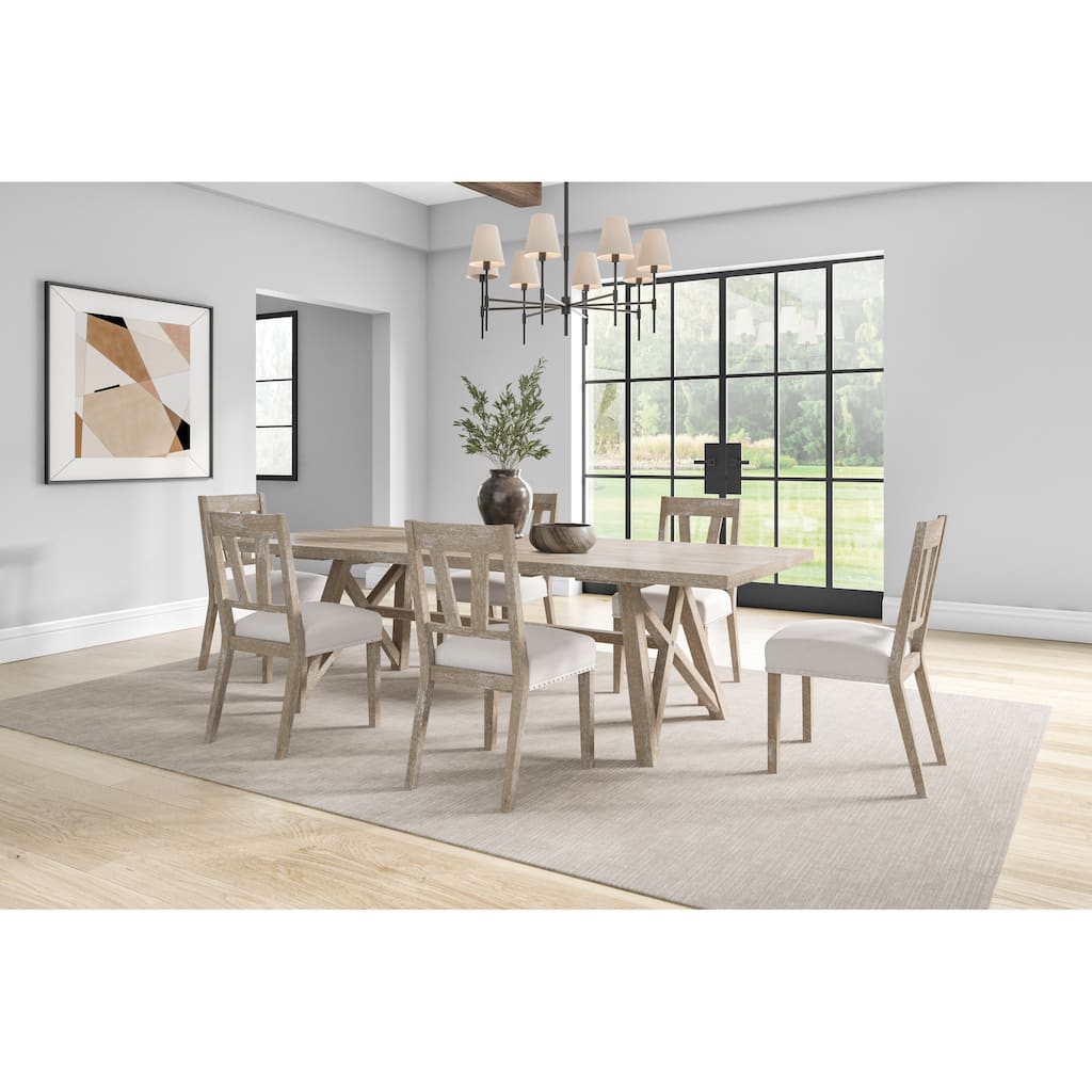 Modern Farmhouse Rectangular Extension Kitchen Dining Table and Six Chairs, Brown