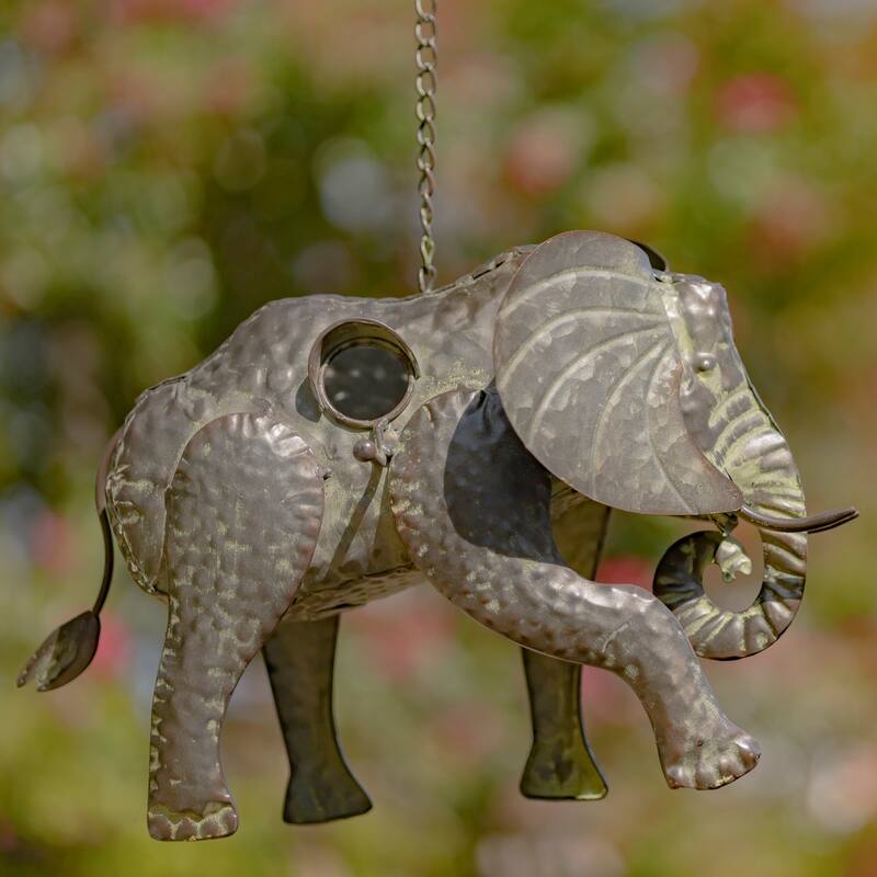 Galvanized Hanging Animal Birdhouse - Elephant - Grey