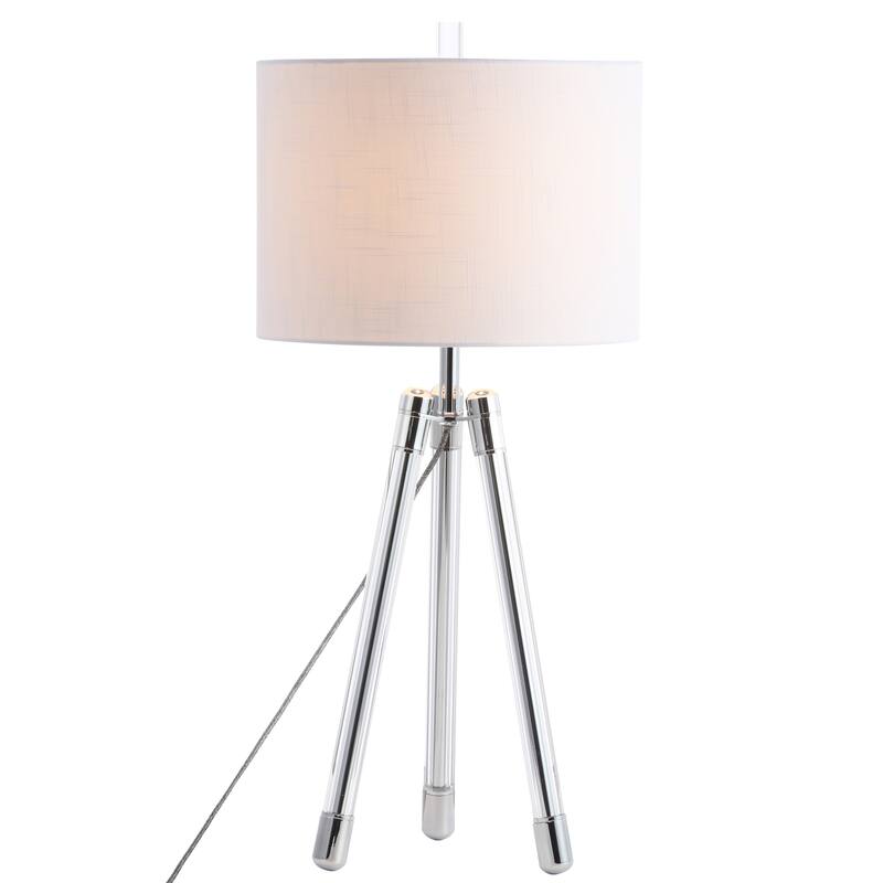 Wyman 30.5" Surveyor's Tripod Crystal/Metal LED Table Lamp, Chrome/Clear by JONATHAN Y
