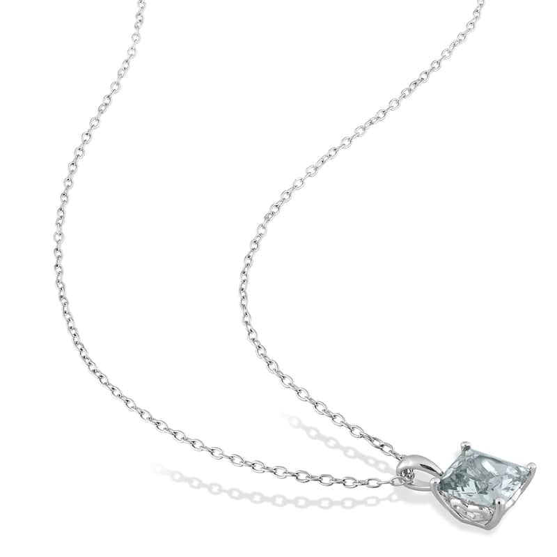Miadora 6ct TGW Square Created Spinel (Aquamarine) Set of Necklace and Earrings in Sterling Silver