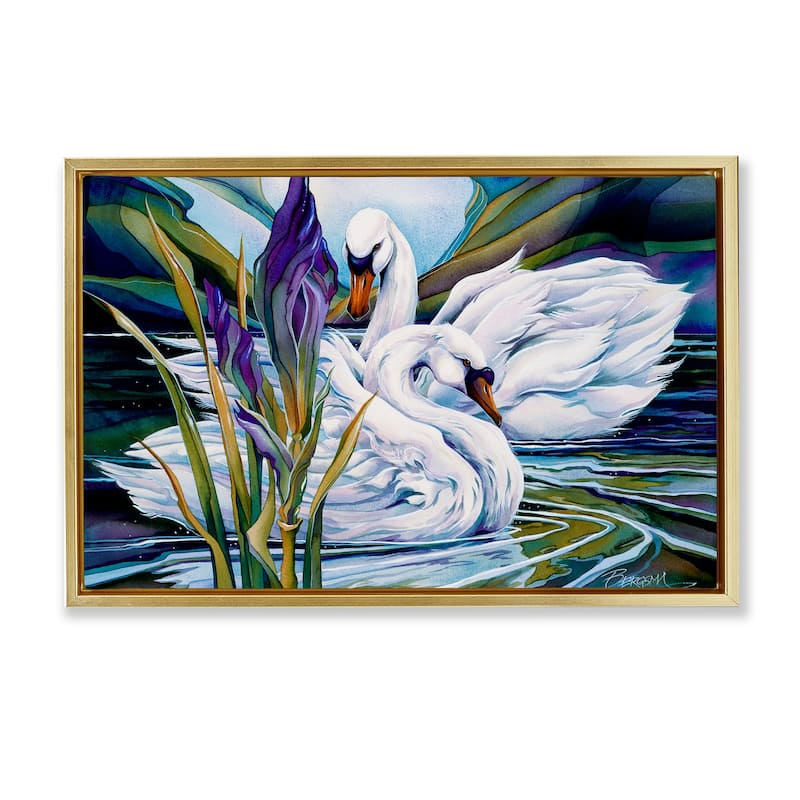 Stupell Swans with Abstract Pond Ripples Framed Floater Canvas Wall Art Design By Jody Bergsma - 25 x 17 - Gold