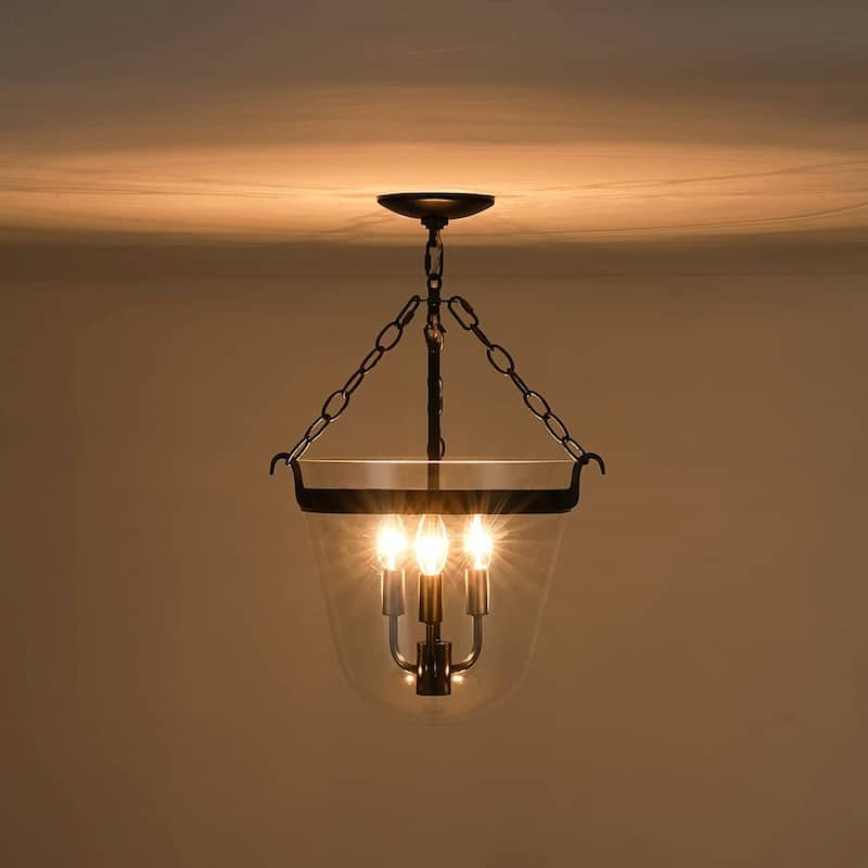 Heritage Glass Bell Jar Cage Pendant Semi Flush Ceiling Light