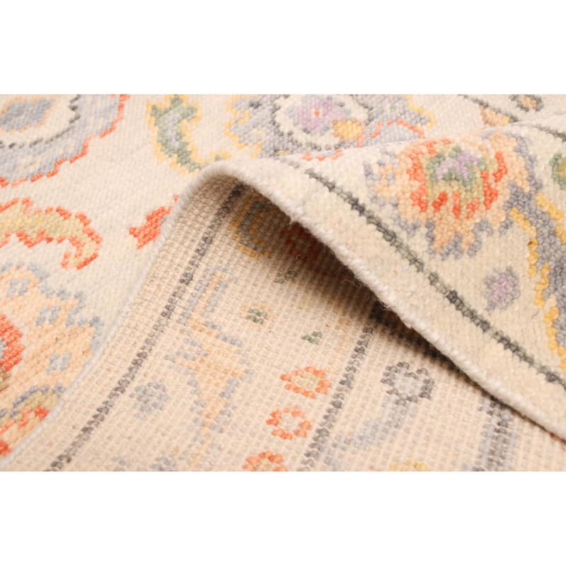 ECARPETGALLERY Hand-knotted Modern Oushak Ivory Wool Rug - 2'7 x 7'10