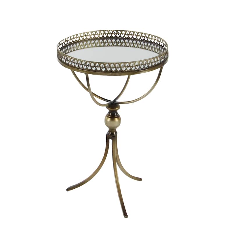 Metal Antique Inspired Accent Table with Curved Frame and Mirrored Glass Top - Brass - Roche River Decor - 16"Wx16"Lx24"H