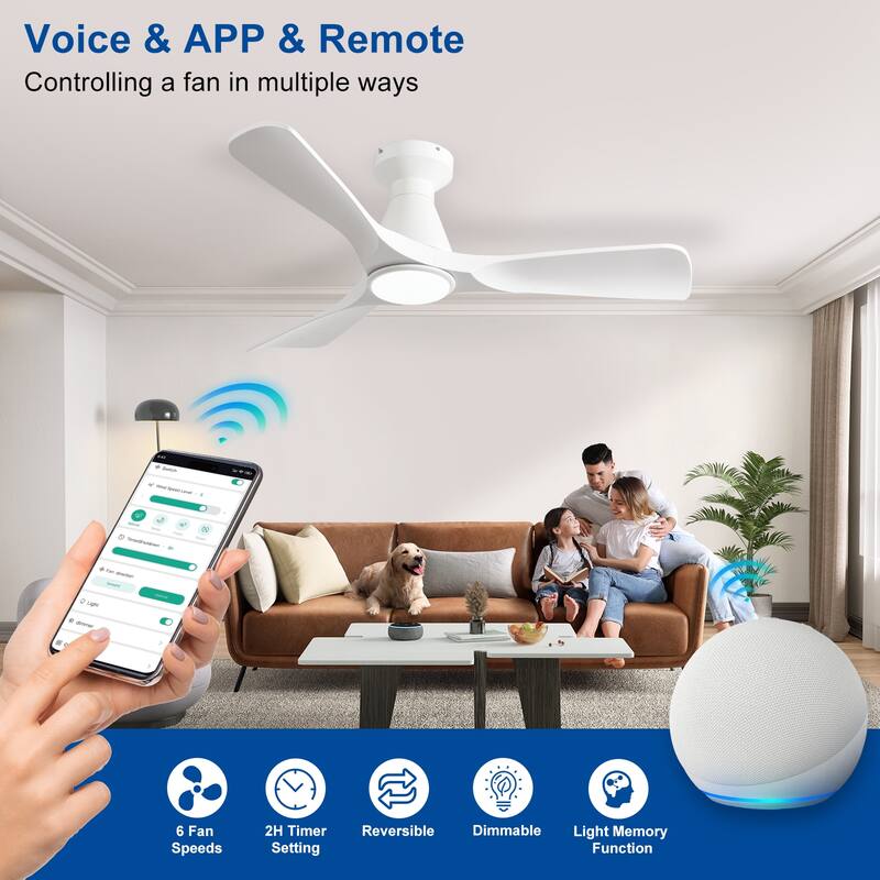 Ceiling Fans with Lights and APP: Flush Mount Low Profile Ceiling Fan for Bedroom - Dimmable Indoor Outdoor Fan