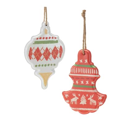 Metal Christmas Ornaments - 6.5" - Red and White - 4ct