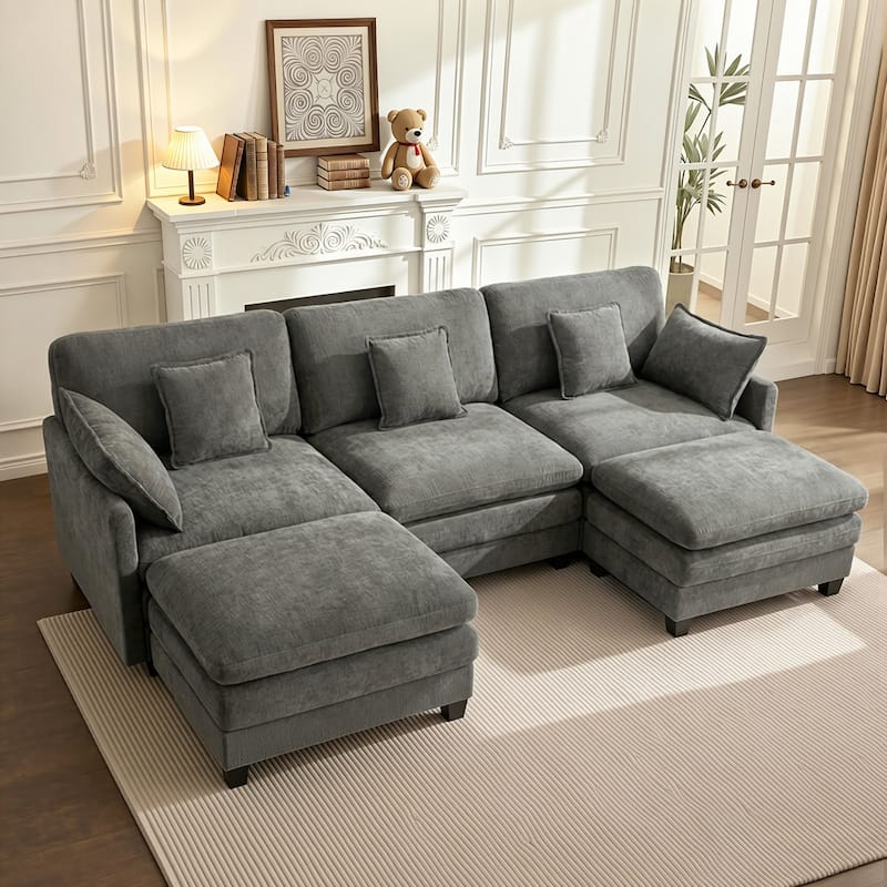 MCombo 111.8'' Modular Sectional Sofa Couch with Reversible Ottoman for Living Room, L Shaped Sofa, FSC Certified - Dark Grey - Double Ottomans