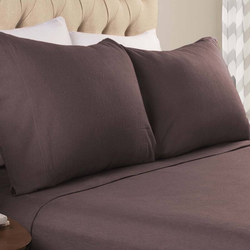 Superior Solid Flannel Cotton Fuzzy Pillowcases, Set of 2 - King - Charcoal