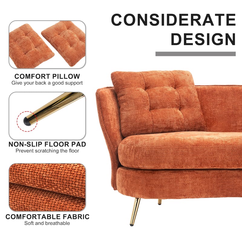 Upholstered Couch with Golden Metal Legs