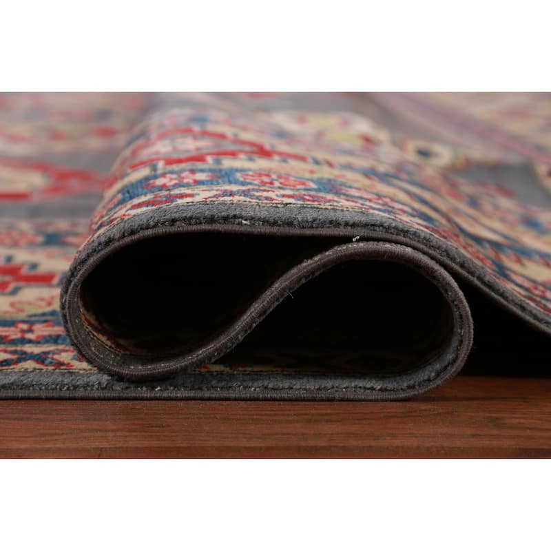 Hand Knotted Oriental 100% Wool Carpet Traditional Geometric Greys & Charcoal Kazak Area Rug - 13' 0'' X 9' 8''