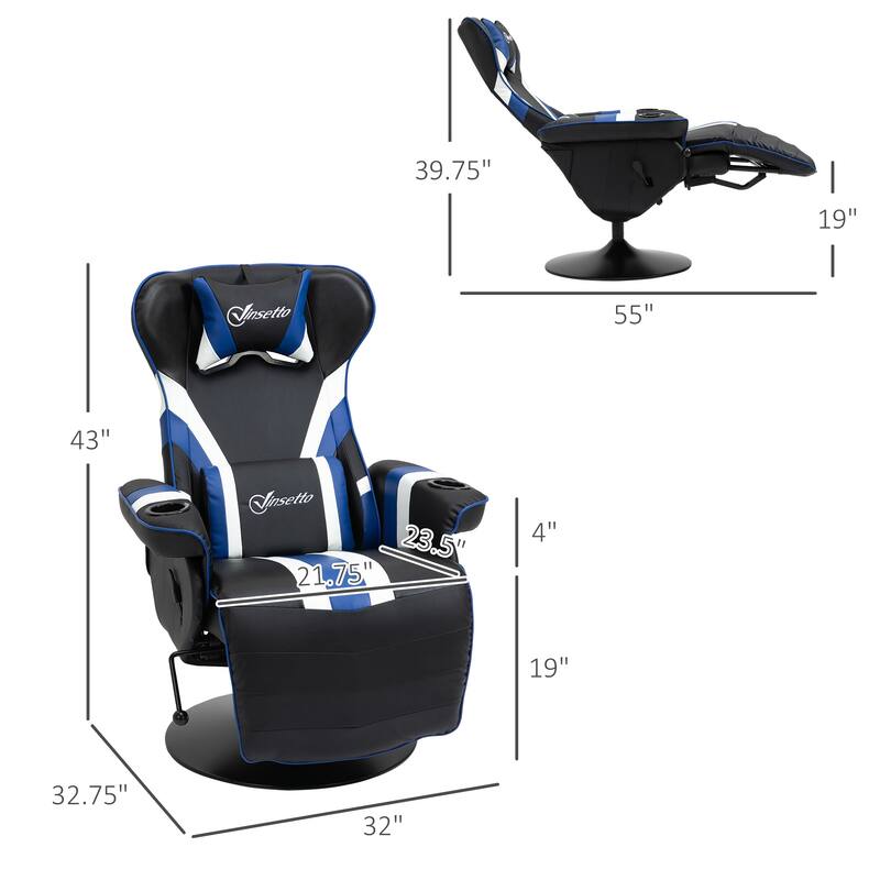 360° Rotation Gaming Chair Racing Style Computer Recliner Ergonomic Office Chair with Lumbar Support, Footrest and Cup Holder