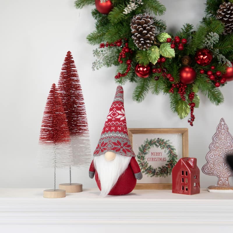 12" Red and Gray Standing Gnome with Nordic Hat Christmas Decoration