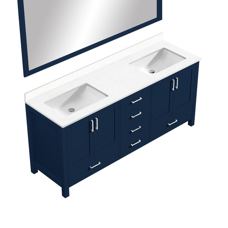 Jacques 72 in. W x 22 in. D Navy Blue Double Bath Vanity, White Quartz Top, and 70 in. Mirror