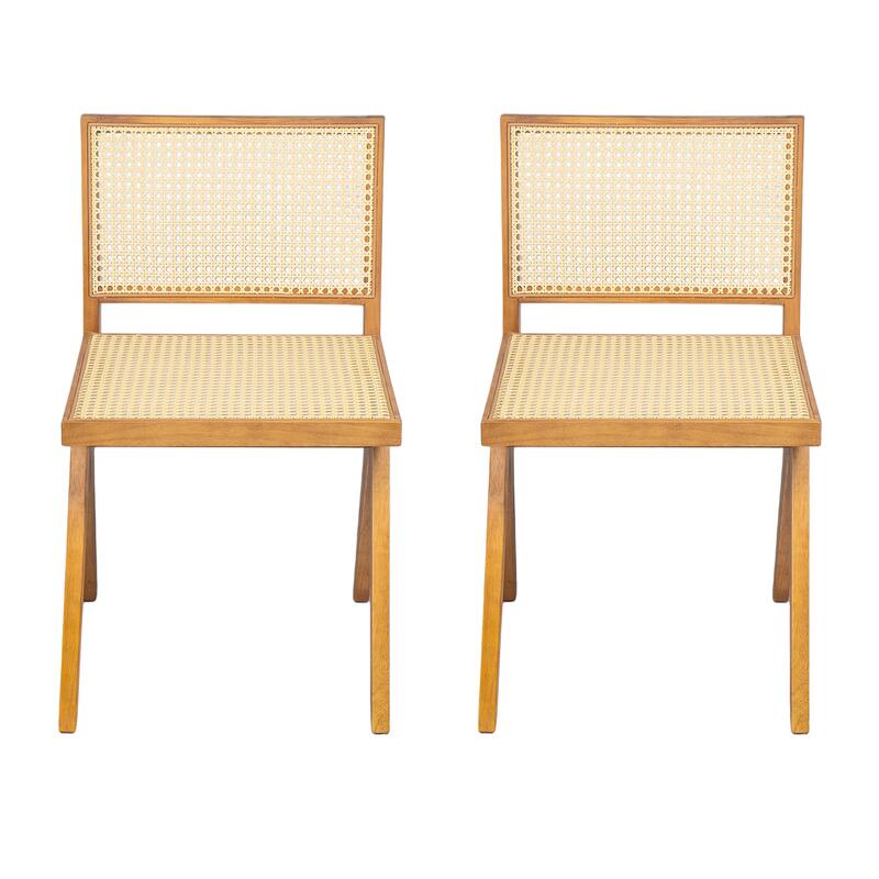 Rattan Dining Chair Set of 2, Armless Side Chairs with Wood Legs