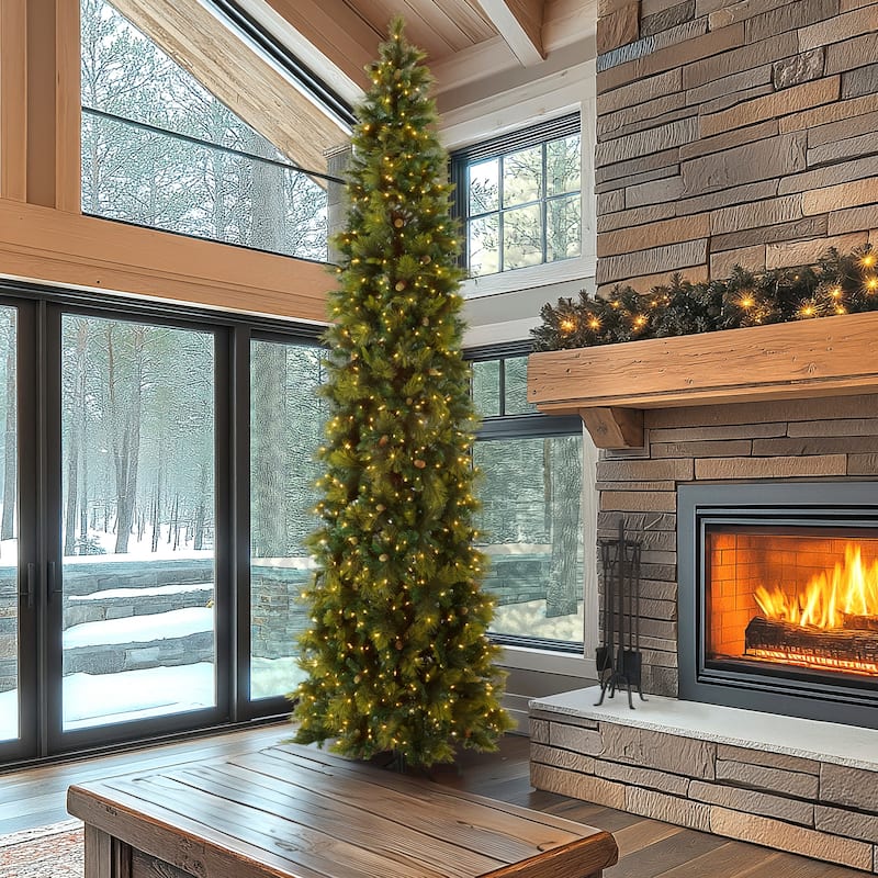 National Tree Company 12 ft Pre-Lit Carolina Pine Slim Artificial Christmas Tree, 1,000 Clear Lights, Includes Stand, Green