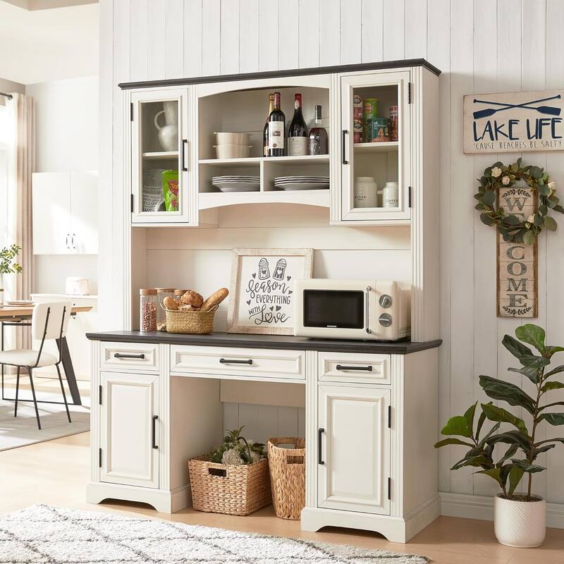 Farmhouse Computer Desk with Hutch,Office Desk with Charging Station