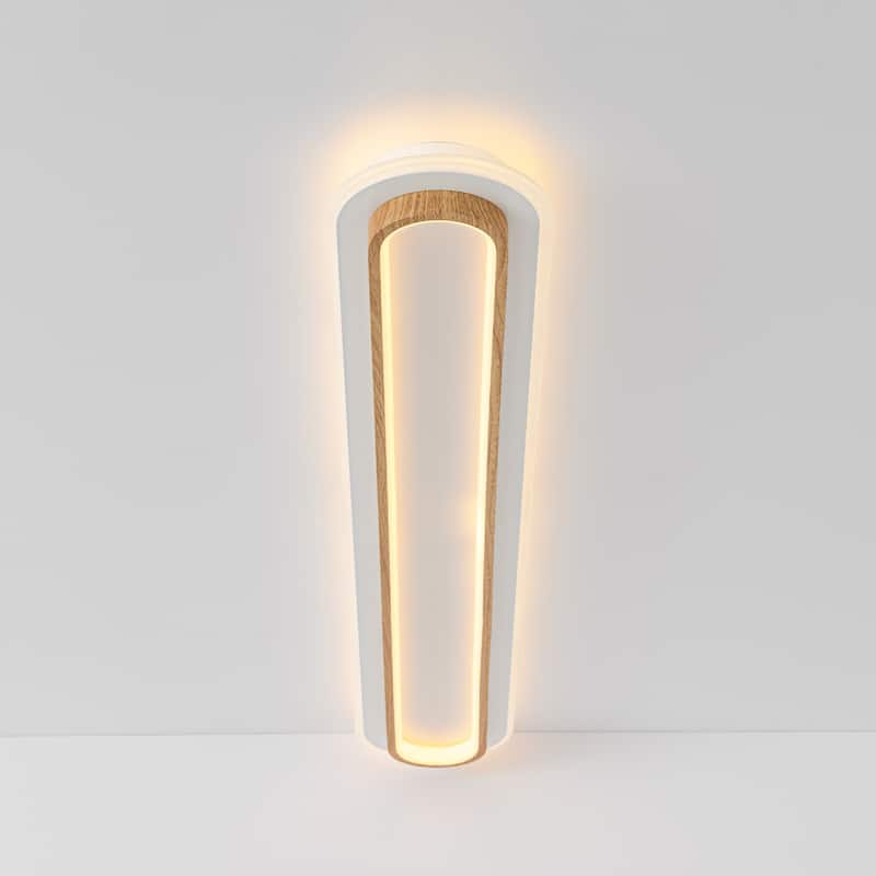 44" 1-Light Modern Rustic Wood Color Oval Acrylic Integrated LED Flush Mount Ceiling Light for Living Room & Bedroom