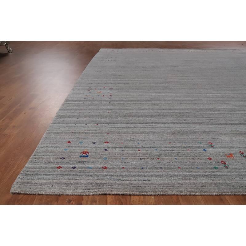 Hand Knotted Oriental 100% Wool Carpet Tribal Animal Pictorial Greys & Charcoal Gabbeh Area Rug - 11' 11'' X 9' 0''