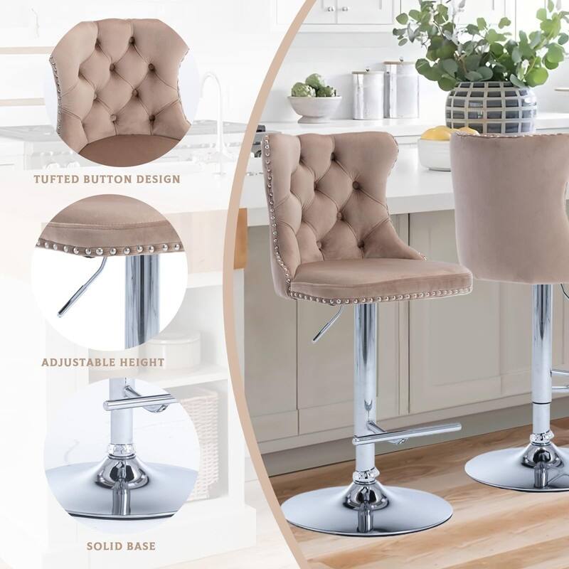 Velvet Upholstered Nailheads Tufted Swivel Bar Stools (Set of 6)