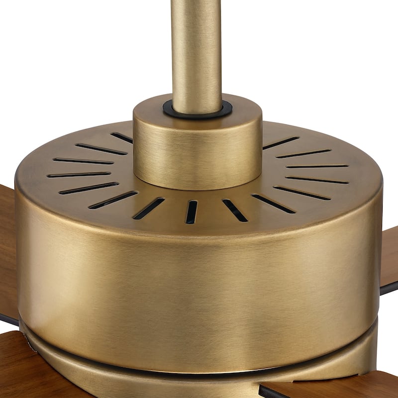 52" Natural Brass Modern Downrod Mount LED Ceiling Fan with Light and Remote