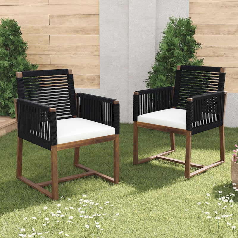 Christopher Knight Home - Noah Outdoor Dining Armchair Chairs（Set of 2) with Rope Design Back Patio Chairs,Washable Cushion