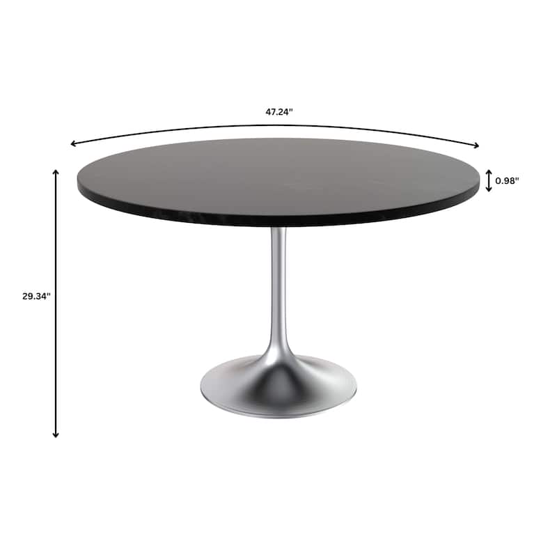 LeisureMod Verve 48" Round Dining Table with MDF Wood TableTop and Brushed Chrome Base for Kitchen & Dining Room