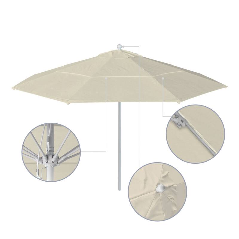 California Umbrella 11' Rd Aluminum Frame, Fiberglass Rib Market Umbrella, Push Open, White Finish, Pacifica Fabric