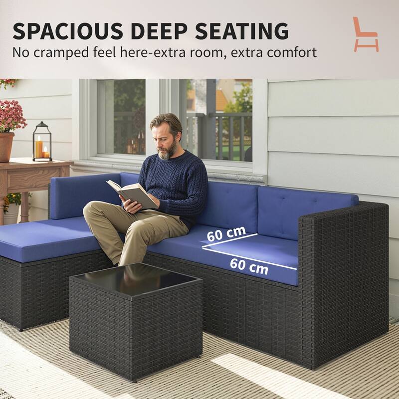 Outsunny 3 Piece Patio Furniture Set, Wicker Rattan Outdoor Patio Conversation Furniture Set with Cushions