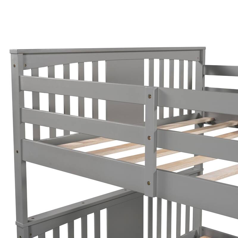 Full over Full Solid Wood Loft-Style Bunk Bed with Ladder, Convertible into Two Beds, Solid Wood Frame for Kids' Bedrooms