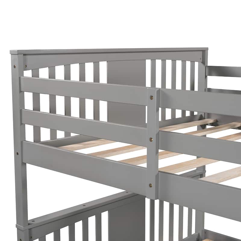 Solid Pinewood Full Size Detachable Bunk Bed Frame, Full over Full Bunk Bed with Ladder, Divided Into 2 Individual Beds