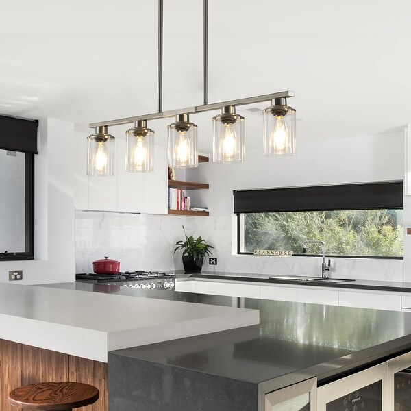 Modern 5 Light Chandelier with Clear Glass Shades Brushed Nickel Frame for Kitchen and Living Room Bulbs Not Included On Sale Bed Bath Beyond 41771596