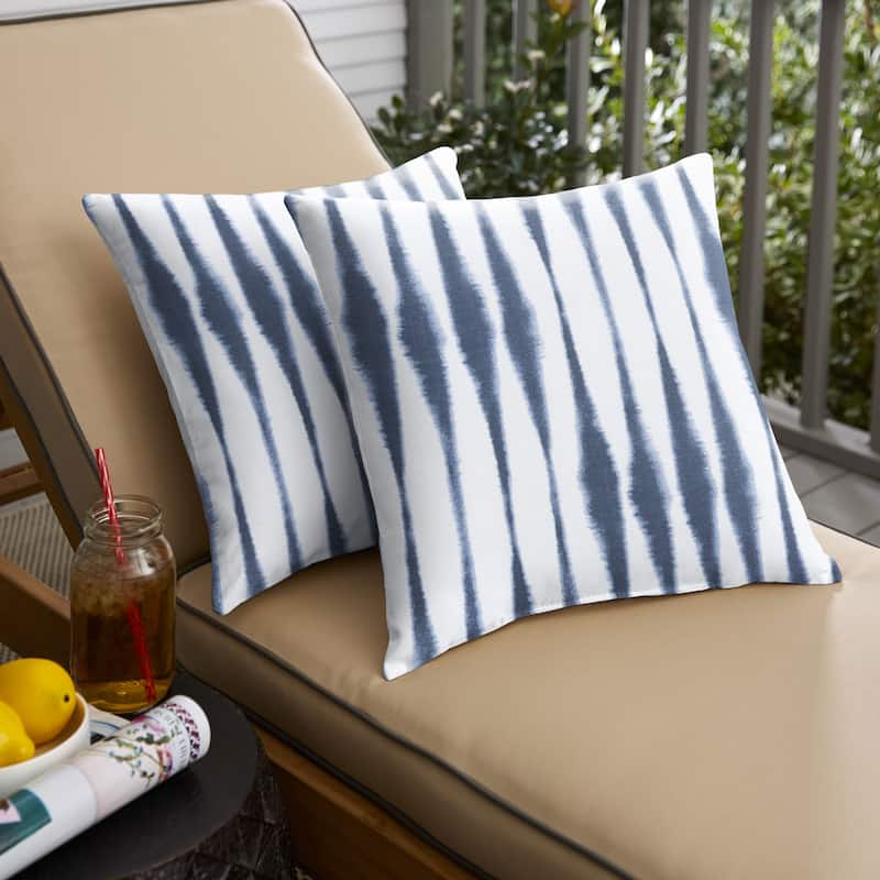 Sorra Home Blue and White Ikat Stripe Indoor/Outdoor Knife Edge Square Pillows (Set of 2) - 20 x 20 x 6 - Salix Vintage Indigo