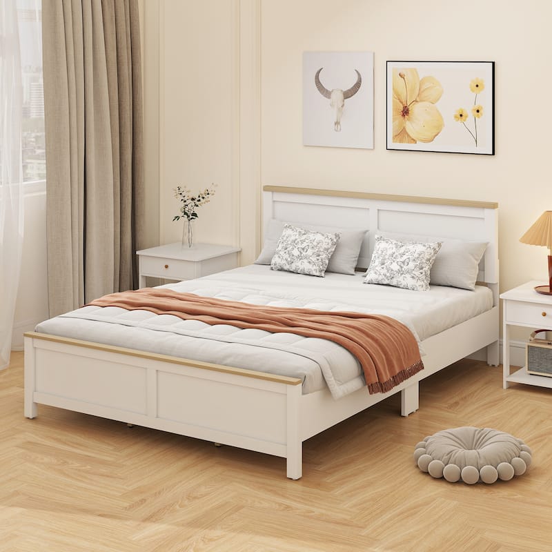 HOMCOM Queen Size Bed Frame with Headboard and Footboard, Queen Platform Bed Frame with Wooden Slats, Under-Bed Storage