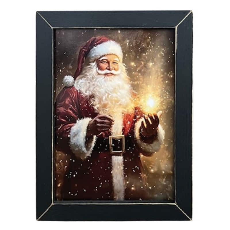 Santas Magic Framed Print Christmas Wall Art Red Santa Dark Wood Holiday Decor 17x13 - 17.5” high by 13.5” wide by .5” deep - Black