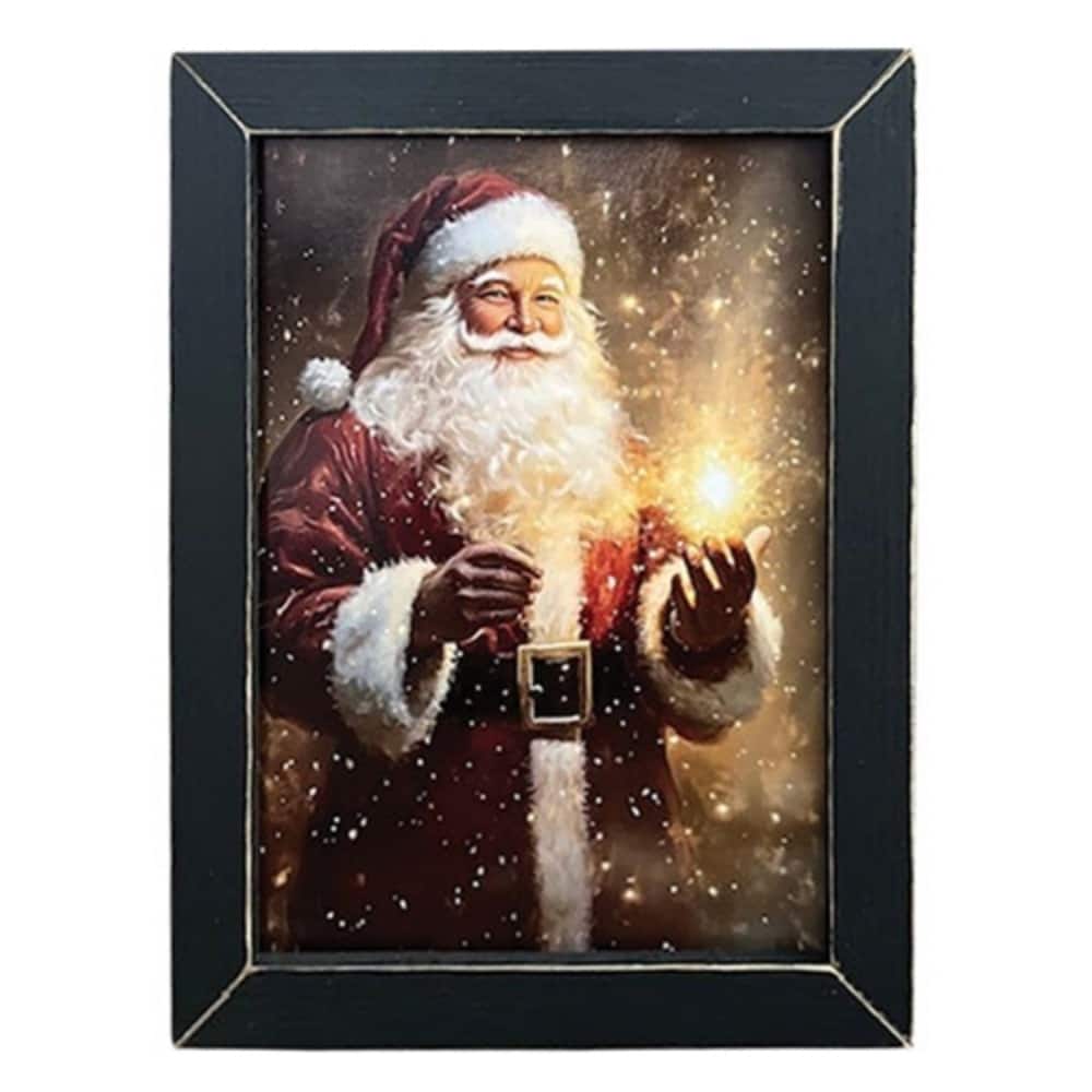Santas Magic Framed Print Christmas Wall Art Red Santa Dark Wood Holiday Decor 17x13 - 17.5” high by 13.5” wide by .5” deep